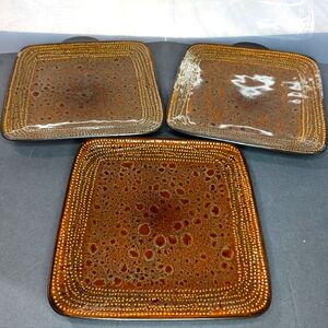 Hometrends Atlas brown acid glaze  heavy stoneware 8" square‎ dinner plate